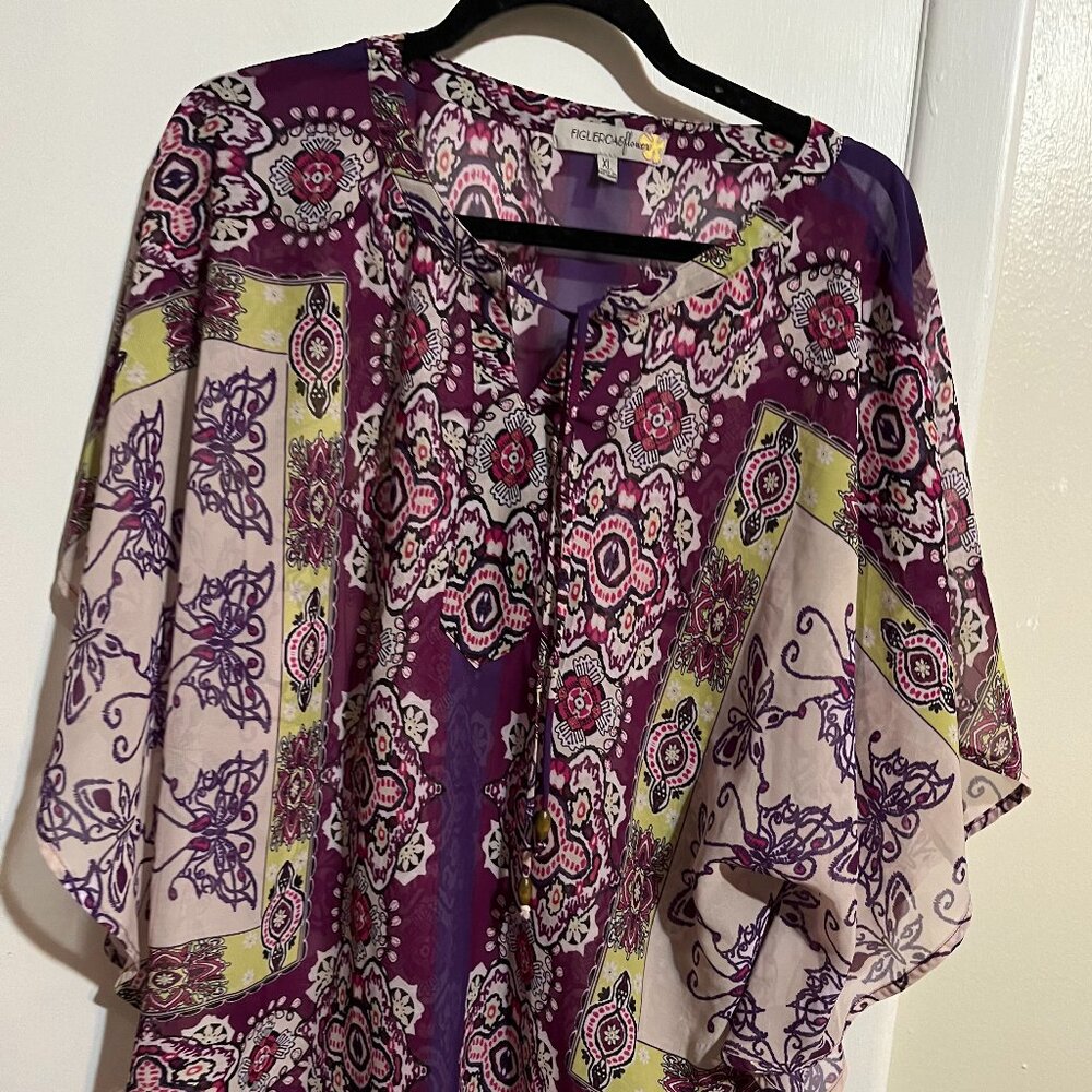 Anthropologie Purple and Cream Patterned Blouse